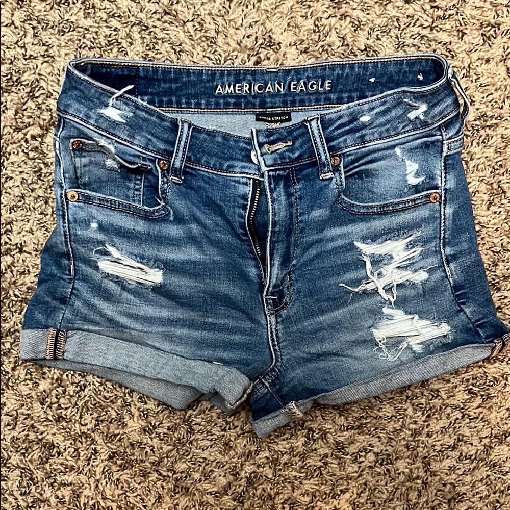 American Eagle Outfitters Blue Distressed Jean Shorts